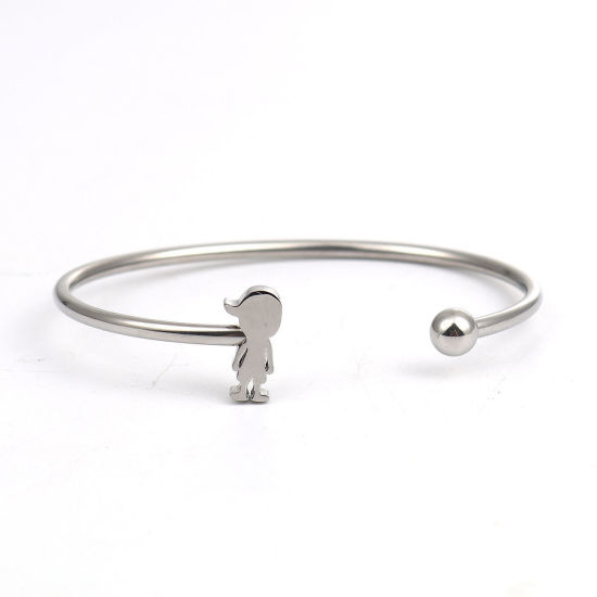 Immagine di 304 Acciaio Inossidabile Aprire Braccialetti Tono Argento Ragazza 16.5cm Lunghezza, 1 Pz