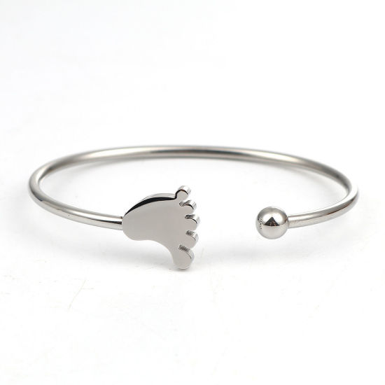 Bild von 304 Edelstahl Offen Manschette Armreife Armband Silberfarbe Fuß 17.5cm lang, 1 Stück