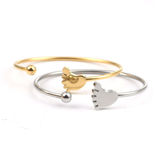 Bild von 304 Edelstahl Offen Manschette Armreife Armband Silberfarbe Fuß 17.5cm lang, 1 Stück