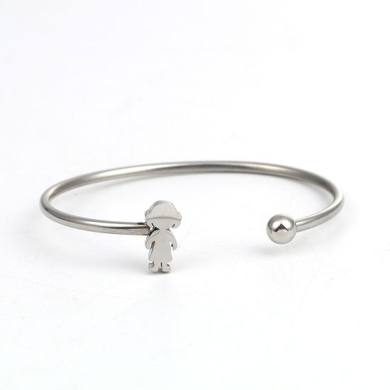 Imagen de 304 Acero Inoxidable Abierta Cuff Brazaletes Pulseras Tono de Plata Muchacha 16.9cm longitud, 1 Unidad