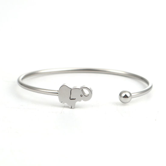 Immagine di 304 Acciaio Inossidabile Aprire Braccialetti Tono Argento Elefante 17.5cm Lunghezza, 1 Pz