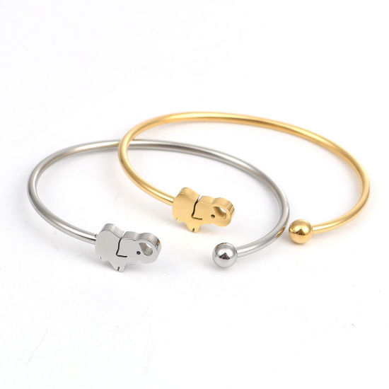 Immagine di 304 Acciaio Inossidabile Aprire Braccialetti Tono Argento Elefante 17.5cm Lunghezza, 1 Pz