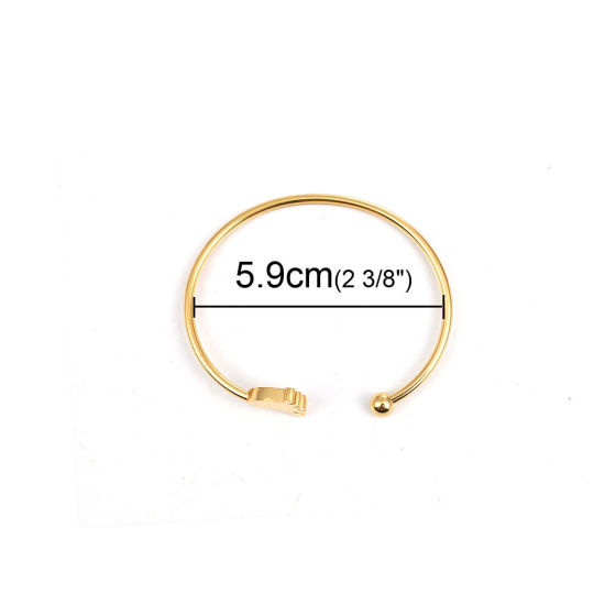 304ステンレス鋼 カフ バングル ブレスレット 金メッキ 足 17.5cm 長さ、 1 個 の画像