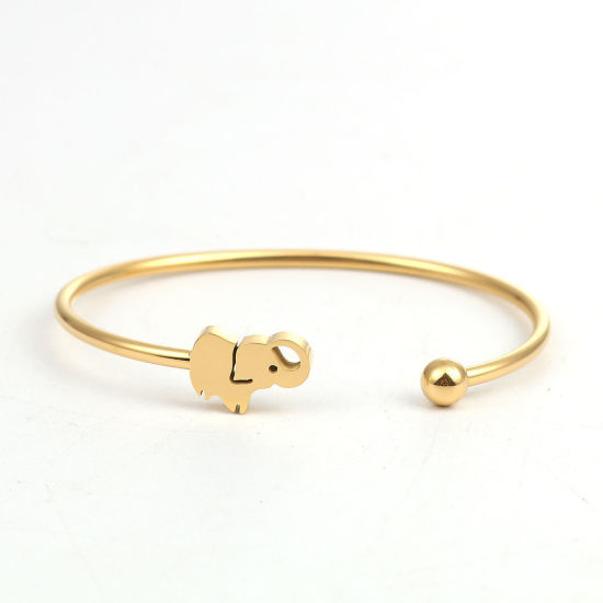 Imagen de 304 Acero Inoxidable Abierta Cuff Brazaletes Pulseras Chapado en Oro Elefante 17.5cm longitud, 1 Unidad