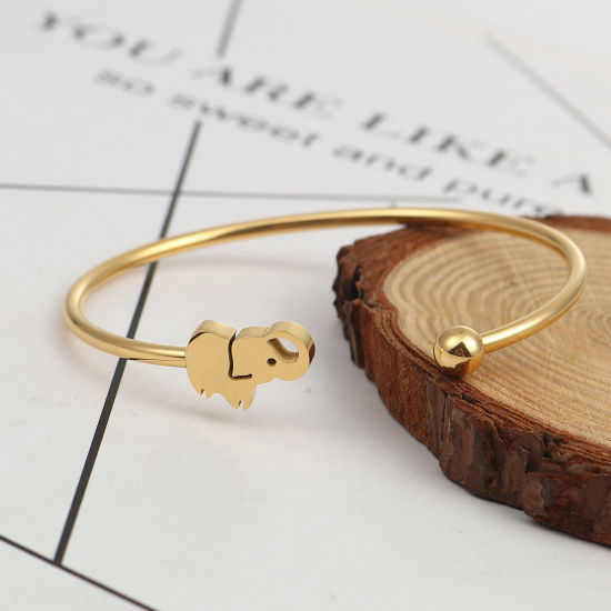 Imagen de 304 Acero Inoxidable Abierta Cuff Brazaletes Pulseras Chapado en Oro Elefante 17.5cm longitud, 1 Unidad