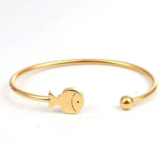 Imagen de 304 Acero Inoxidable Abierta Cuff Brazaletes Pulseras Chapado en Oro Pez 17.7cm longitud, 1 Unidad