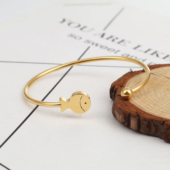 Imagen de 304 Acero Inoxidable Abierta Cuff Brazaletes Pulseras Chapado en Oro Pez 17.7cm longitud, 1 Unidad