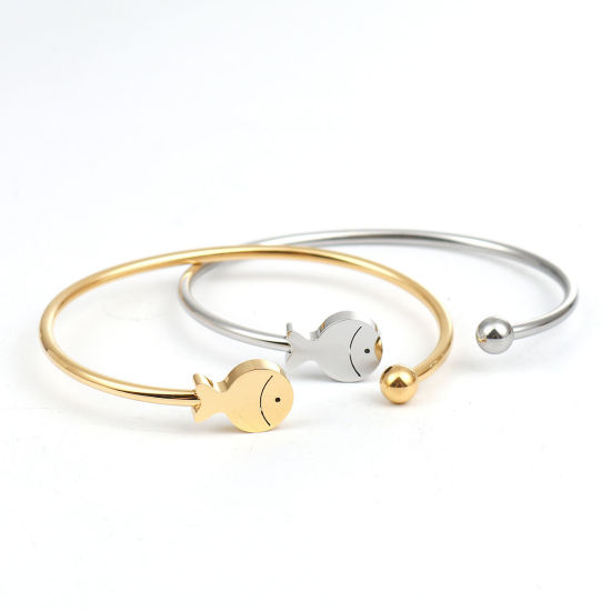 Imagen de 304 Acero Inoxidable Abierta Cuff Brazaletes Pulseras Chapado en Oro Pez 17.7cm longitud, 1 Unidad
