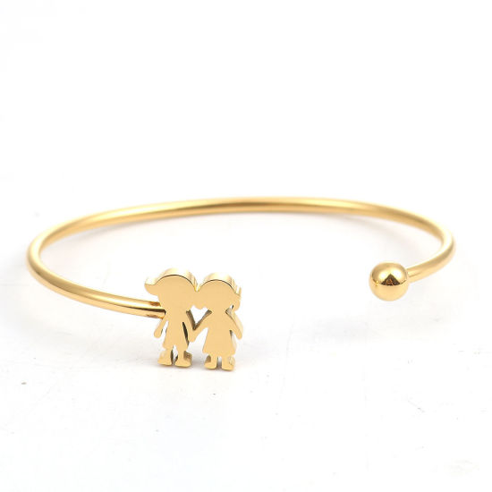 Imagen de 304 Acero Inoxidable Abierta Cuff Brazaletes Pulseras Chapado en Oro Muchacha 17.3cm longitud, 1 Unidad