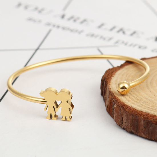 Imagen de 304 Acero Inoxidable Abierta Cuff Brazaletes Pulseras Chapado en Oro Muchacha 17.3cm longitud, 1 Unidad