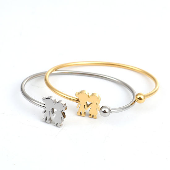 Imagen de 304 Acero Inoxidable Abierta Cuff Brazaletes Pulseras Chapado en Oro Muchacha 17.3cm longitud, 1 Unidad