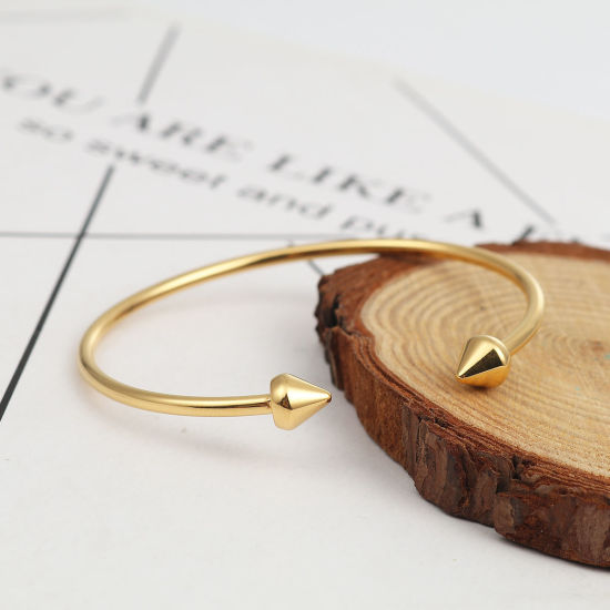 Picture of 304 Stainless Steel Open Cuff Bangles Bracelets Gold Plated Cone 17cm(6 6/8") long, 1 Piece