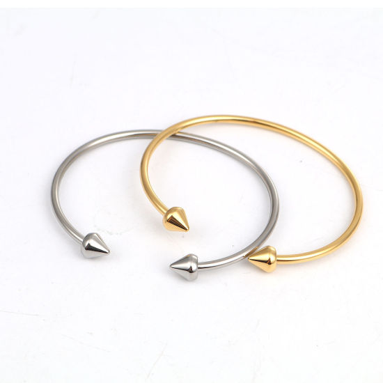 Picture of 304 Stainless Steel Open Cuff Bangles Bracelets Gold Plated Cone 17cm(6 6/8") long, 1 Piece