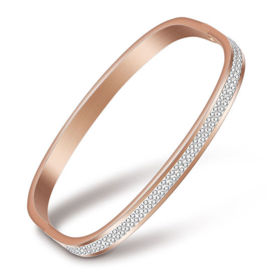 Bild von 316L Edelstahl Armband Rosegold Rechteck Transparent Strass Zum Öffnen 6.9cm x 5.9cm, 1 Stück