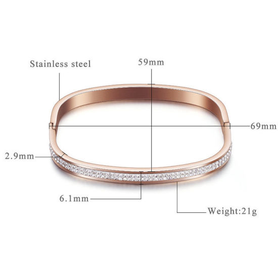 Bild von 316L Edelstahl Armband Rosegold Rechteck Transparent Strass Zum Öffnen 6.9cm x 5.9cm, 1 Stück