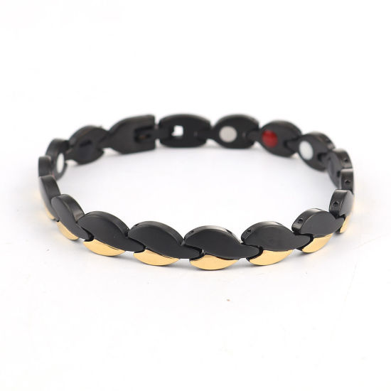Immagine di 316L Acciaio Inossidabile Di uomini Braccialetti Oro Placcato Nero Foglia 21cm Lunghezza, 1 Pz” 