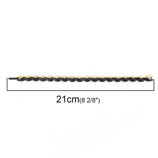 Immagine di 316L Acciaio Inossidabile Di uomini Braccialetti Oro Placcato Nero Foglia 21cm Lunghezza, 1 Pz” 
