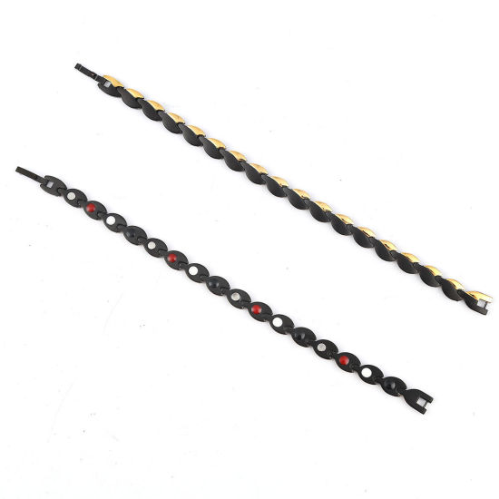 Immagine di 316L Acciaio Inossidabile Di uomini Braccialetti Oro Placcato Nero Foglia 21cm Lunghezza, 1 Pz” 