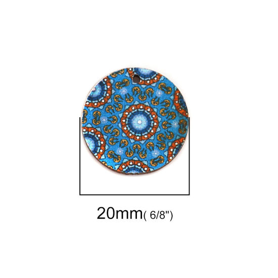 Immagine di 20 Pz Legno Naturale Ciondoli Blu Tondo Disco Fiore 20mm 