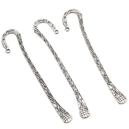 Picture of Zinc Based Alloy Bookmark Twist Antique Silver Color With Loop Carved Pattern 12.4cm, 6 PCs