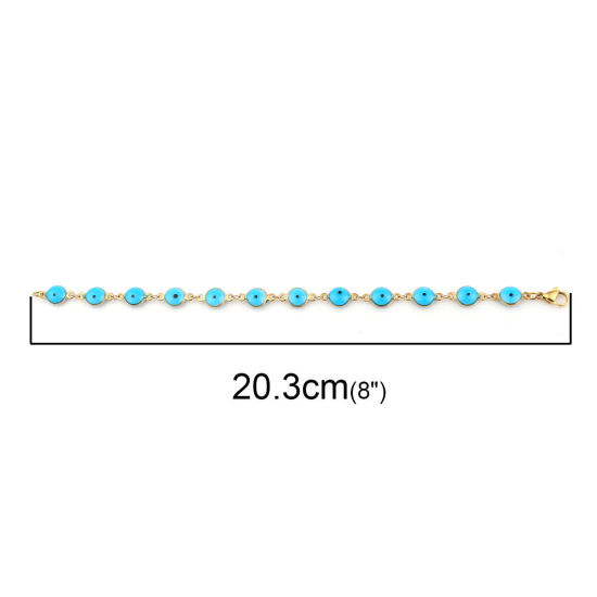 Immagine di 304 Acciaio Inossidabile Braccialetti Oro Placcato Blu Polka Dot Smalto 20.4cm Lunghezza, 1 Pz