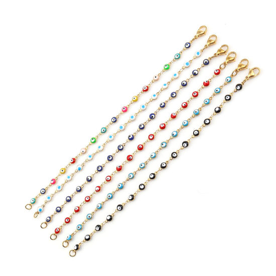 Immagine di 304 Acciaio Inossidabile Braccialetti Oro Placcato Blu Polka Dot Smalto 20.4cm Lunghezza, 1 Pz