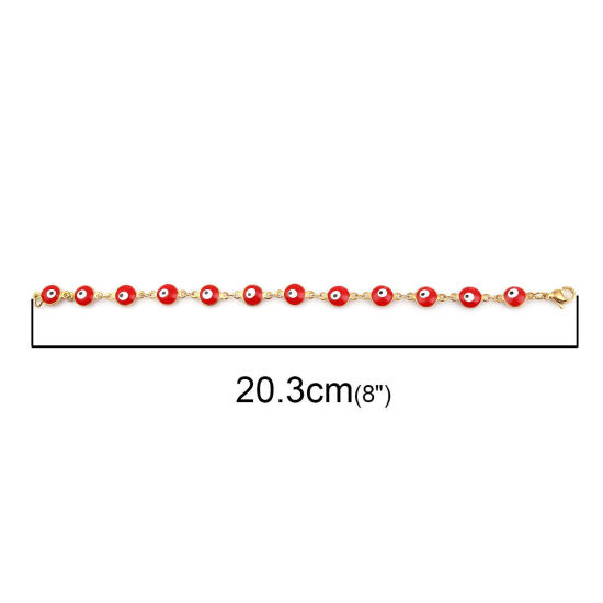 Imagen de 1 Unidad Enchapado al Vacío 304 Acero Inoxidable Religión Pulseras Chapado en Oro Rojo Mal de ojo Esmalte 20.3cm longitud