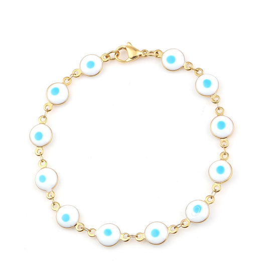 Imagen de 304 Acero Inoxidable Pulseras Chapado en Oro Blanco & Azul Punto Esmalte 20.4cm longitud, 1 Unidad