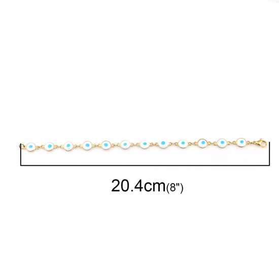 Imagen de 304 Acero Inoxidable Pulseras Chapado en Oro Blanco & Azul Punto Esmalte 20.4cm longitud, 1 Unidad