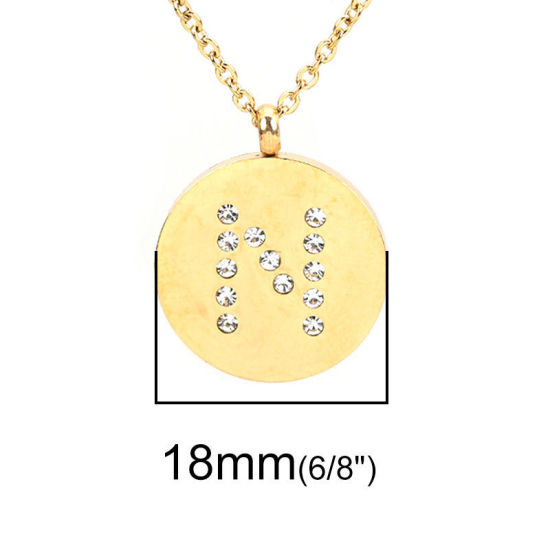 Image de Colliers en 316 Acier Inoxydable Doré Rond Alphabet Initial/ Lettre Majuscule Gravé Mot " N " Transparent Strass 45cm Long, 1 Pièce