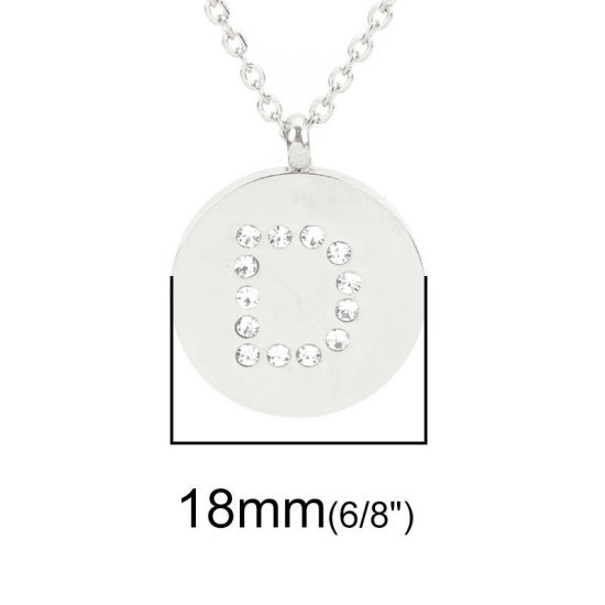 Image de Colliers en 316 Acier Inoxydable Argent Mat Rond Alphabet Initial/ Lettre Majuscule Gravé Mot " D " Transparent Strass 44cm Long, 1 Pièce