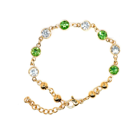 Imagen de 304 Acero Inoxidable Pulseras Chapado en Oro Verde Rhinestone 16.6cm longitud, 1 Unidad