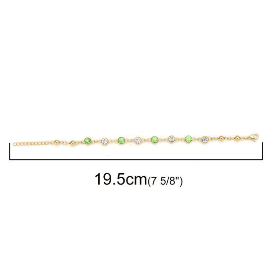 Imagen de 304 Acero Inoxidable Pulseras Chapado en Oro Verde Rhinestone 16.6cm longitud, 1 Unidad