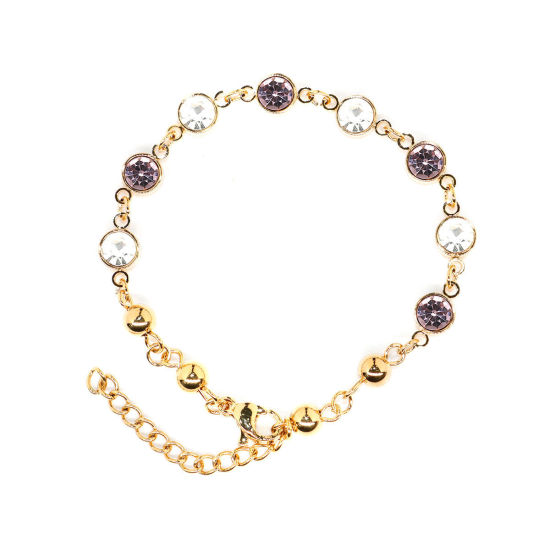 Bild von 304 Edelstahl Armband Vergoldet Amethyst Strass 16.6cm lang, 1 Strang