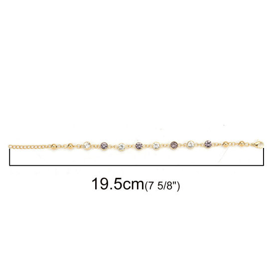 Bild von 304 Edelstahl Armband Vergoldet Amethyst Strass 16.6cm lang, 1 Strang