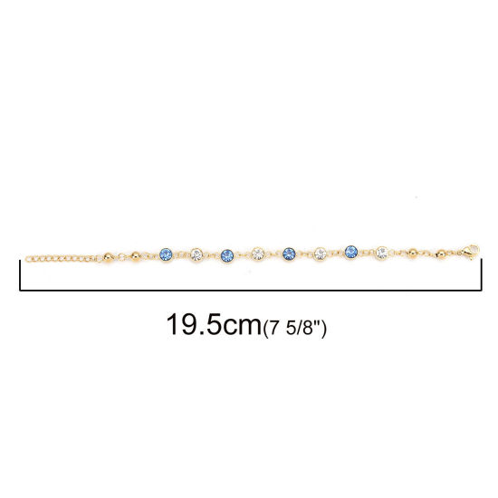 Picture of 304 Stainless Steel Bracelets Gold Plated Blue Rhinestone 16.6cm(6 4/8") long, 1 Piece
