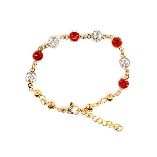 Imagen de 304 Acero Inoxidable Pulseras Chapado en Oro Rojo Rhinestone 16.6cm longitud, 1 Unidad