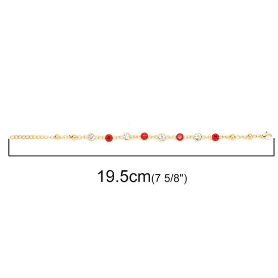 Imagen de 304 Acero Inoxidable Pulseras Chapado en Oro Rojo Rhinestone 16.6cm longitud, 1 Unidad