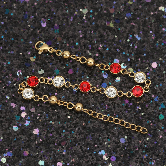 Imagen de 304 Acero Inoxidable Pulseras Chapado en Oro Rojo Rhinestone 16.6cm longitud, 1 Unidad