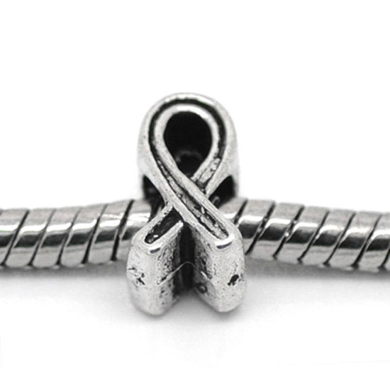 Immagine di Lega di Zinco Perline di Fascino con Foro Grande in Stile Europeo Argento Antico Nastro Striscia 11mm x 6mm, Foro:Circa 4.5mm, 50 Pz