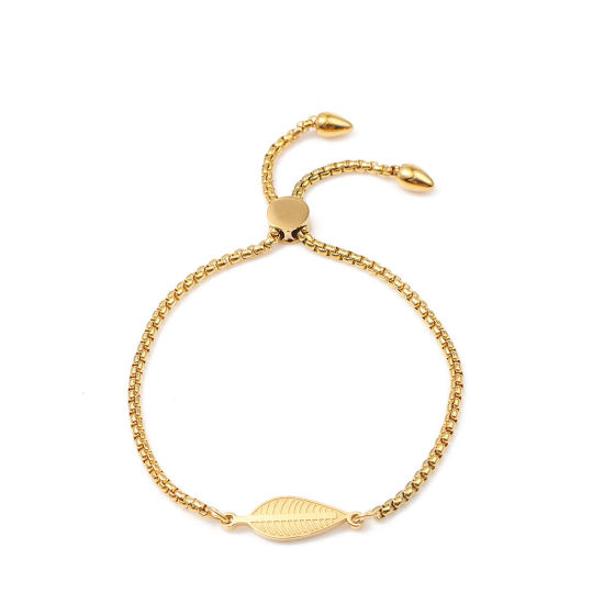 Immagine di 304 Acciaio Inossidabile Slider Regolabile Bolo Bracciale / Presentazione Oro Placcato Foglia 26.3cm - 25.3cm Lunghezza, 1 Pz