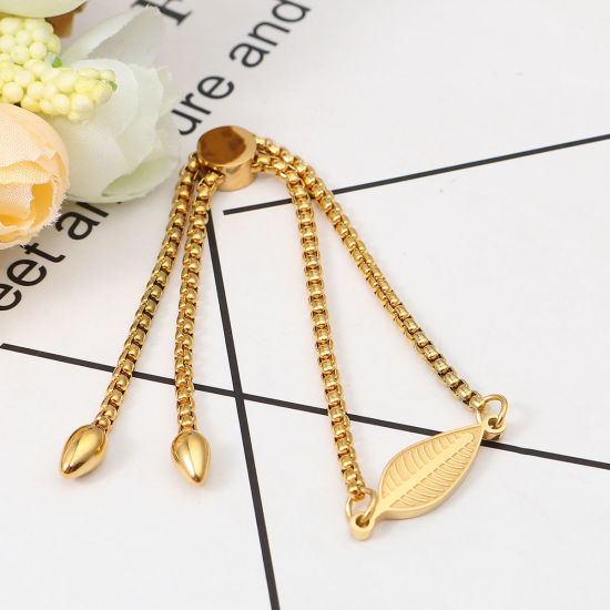 Immagine di 304 Acciaio Inossidabile Slider Regolabile Bolo Bracciale / Presentazione Oro Placcato Foglia 26.3cm - 25.3cm Lunghezza, 1 Pz