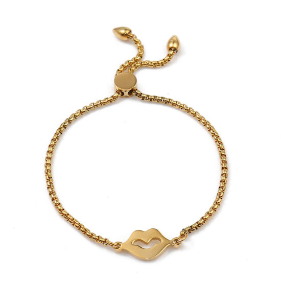 Picture of 304 Stainless Steel Adjustable Slider/ Slide Bolo Bracelets Gold Plated Lip 26.3cm(10 3/8") long - 25.3cm(10") long, 1 Piece