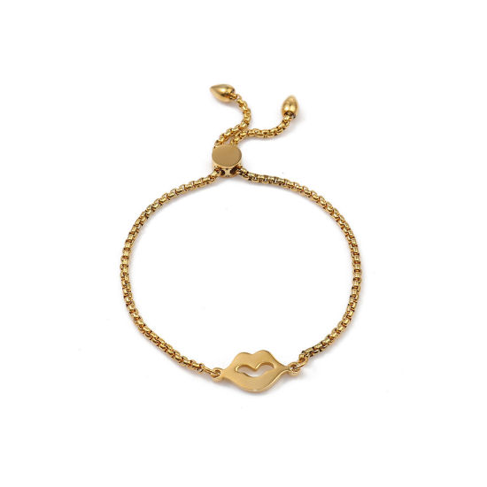 Picture of 304 Stainless Steel Adjustable Slider/ Slide Bolo Bracelets Gold Plated Lip 26.3cm(10 3/8") long - 25.3cm(10") long, 1 Piece