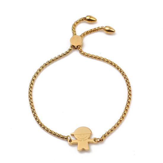 Immagine di 304 Acciaio Inossidabile Slider Regolabile Bolo Bracciale / Presentazione Oro Placcato Ragazzo 26.3cm - 25.3cm Lunghezza, 1 Pz