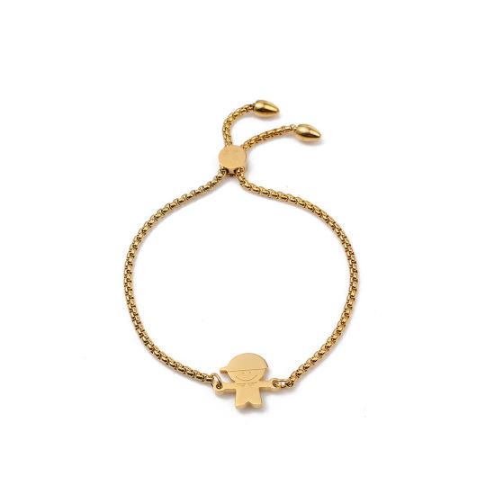 Immagine di 304 Acciaio Inossidabile Slider Regolabile Bolo Bracciale / Presentazione Oro Placcato Ragazzo 26.3cm - 25.3cm Lunghezza, 1 Pz