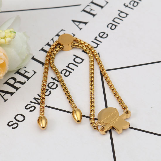 Immagine di 304 Acciaio Inossidabile Slider Regolabile Bolo Bracciale / Presentazione Oro Placcato Ragazzo 26.3cm - 25.3cm Lunghezza, 1 Pz