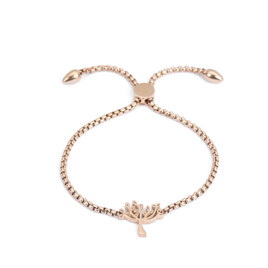 Imagen de 304 Acero Inoxidable Ajustable Slider/ Slide Pulsera Oro Rosa Árbol 25.3cm - 24.3cm longitud, 1 Unidad