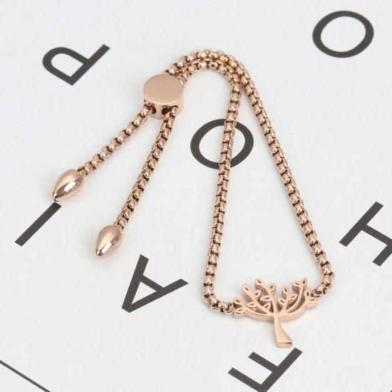 Imagen de 304 Acero Inoxidable Ajustable Slider/ Slide Pulsera Oro Rosa Árbol 25.3cm - 24.3cm longitud, 1 Unidad