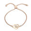 Picture of 304 Stainless Steel Adjustable Slider/ Slide Bolo Bracelets Rose Gold Heart Message " LOVE " Clear Rhinestone 26.3cm(10 3/8") long - 25.3cm(10") long, 1 Piece